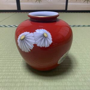 Noritake ノリタケ オールドノリタケ 花瓶 花柄 花器 フラワーベース インテリア 壺 赤地 菊 菊紋 骨董 骨董品 80サイズ発送