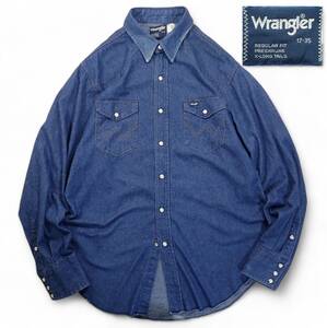 6041/Wrangler USA製 80sビンテージ 長袖デニムシャツ XL17-35●ラングラー KRIKITスナップボタン ウエスタンシャツ●洗濯プレス済●古着