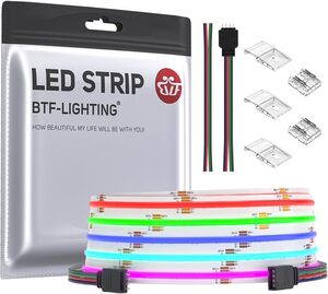 BTF-LIGHTING FCOB COB RGB LEDテープライト 高密度 フレキシブル LEDテープライト 5M 576LEDs/m 4PIN RGB 幅10mm ストリップライト DC24V