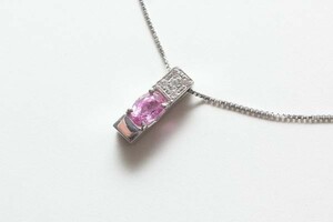 827 Pt850 D0.03ct ピンクサファイア0.64ct ネックレス プラチナ ダイヤ ペンダント レディース 女性 送料無料