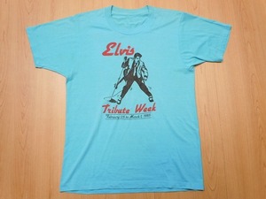 80s ヴィンテージ ELVIS PRESLEY エルビス プレスリー Tシャツ 水色★1985年 トリビュートウィーク ロック ミュージック 古着★h