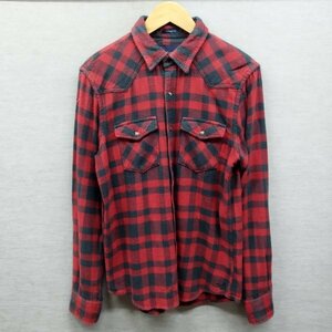 E146 American Eagle Outfitters アメリカンイーグル アウトフィッターズ 長袖 ネル シャツ チェック スナップボタン メンズ レッド S