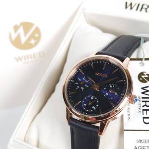 未使用 WIRED ｆ AGET725 腕時計 クォーツ レディース 31mm幅 ローズゴールド ネイビー SEIKO ワイアード