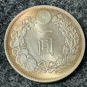 極美品 彩り 一圓 大日本 明治34年 新一円銀貨 大型銀貨 古錢 貿易銀 あ921