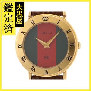 GUCCI　グッチ　シェリーライン　3000L　GP/革　女性用クオーツ時計【473】