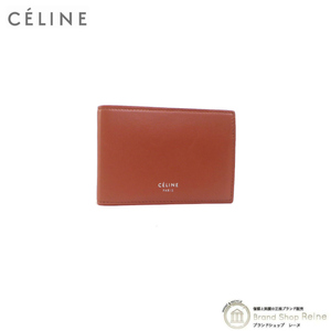 セリーヌ （CELINE） バイカラー 三つ折り カードホルダー カードケース 10823 テラコッタ×ネイビー 旧ロゴ（未使用品）中古