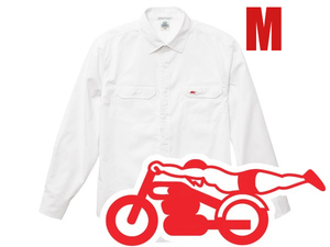 WORK SHIRT スピードアディクト WHITE M/ヴィンテージvintageハーレーharleyチョッパーバイク乗り刺繍ワッペンワンポイントツイルシャツusa