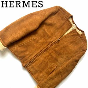 【送料無料】【レア】HERMES エルメス　ムートンジャケット　コート　ジャケット　アウター　羊革　本革　レザー