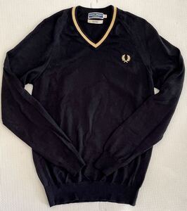 フレッドペリー Fred Perry Vネック セーター ブラック 黒 36 S M イタリア製 イギリス モッズ スキンヘッズ italy england mods skinheads