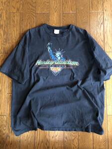 【レア プリント】90s HARLEY-DAVIDSON cafe 自由の女神 モチーフ ビンテージ ヴィンテージ Tシャツ XL USA ブラック ハーレー カフェ