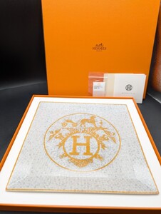 1円～！未使用美品【HERMES Mosaique au 24 スクエアプレート 026045P 金彩】エルメス モザイク ヴァンキャトル お皿 プレート 洋食器 角皿