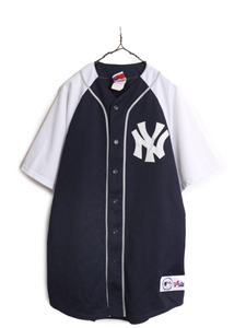 USA製 MLB オフィシャル Majestic ヤンキース ベースボール シャツ メンズ L / 古着 ユニフォーム ゲームシャツ メジャーリーグ 半袖シャツ