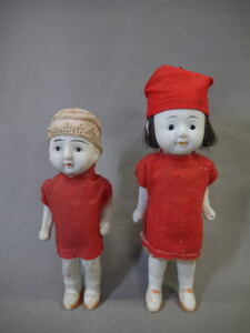 【ナ】昭和レトロ　磁器人形２体　アンティークビスクドール　男の子女の子　着せ付け手活人形　大正～