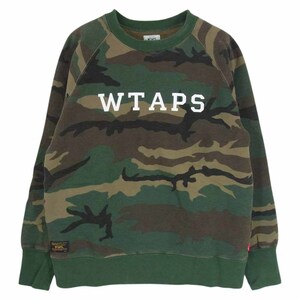 WTAPS ダブルタップス 15AW 152ATDT-CSM03S DESIGN CREW NECK 04 カモ クルーネック スウェット カーキ系 M【中古】