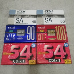 カセットテープ 6本 SONY ソニー CDix Ⅱ 54分 C-54CDX2B maxell XLⅠ・S 90分 XLⅠ-S 90(E) XLⅡ・S 100分 TDK SA 46分 SA-46G SA-60G