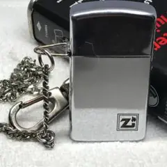 ★ ZIPPOライター ★ スリム ロゴ チェーン付き 1986年製 着火OK