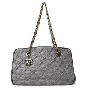 （中古）シャネル CHANEL キルティング ステッチ チェーン ショルダーバッグ カーフスキン グレー ヴィンテージ ゴールド金具 A66529