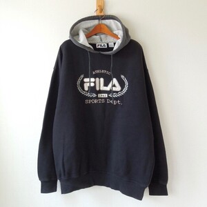 FILA フィラ 90s パーカー マレーシア製 黒×グレー L (m-211)