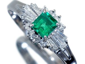 1円～【ジュエリー極】鮮やかエメラルドグリーン煌く！良質天然エメラルド0.36ct＆良質ダイヤ0.35ct 高級Pt900リング k9379vu【送料無料】