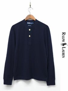 I335/美品 Polo by RALPH LAUREN セーター 長袖ニット ハーフボタン クルーネック メリノウール L 紺