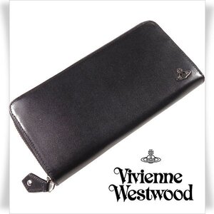 新品1円～★定価2.6万 Vivienne Westwood ヴィヴィアンウエストウッド 牛革レザー スマートVWK 長財布 ロングウォレット 黒 本物◆3279◆