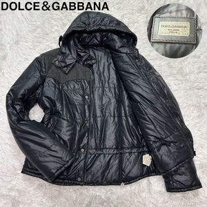 美品!50サイズ!XL相当!【最高の逸品】DOLCE&GABBANA ドルチェアンドガッバーナ 中綿ジャケット 切替 アウター フード外し可能 黒 ブラック