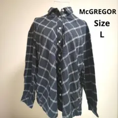 【オシャレ☆McGREGOR】チェック　紺色　白　長袖シャツ　サイズL 大きめ