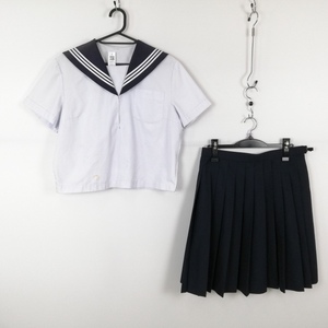 1円 セーラー服 スカート 上下2点セット 大きいサイズ 夏物 白3本線 女子 学生服 中学 高校 白 制服 中古 ランクC EY8776