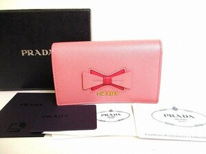 【未使用保管品】 プラダ PRADA サフィアーノ レザー リボンモチーフ 名刺入れ カードケース カードホルダー