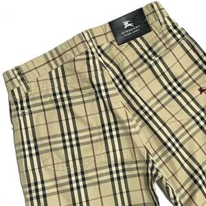 即決★日本製 BURBERRY BLACK LABEL★廃盤 W29位 ノバチェックパンツ バーバリーブラックレーベル メンズ73 茶 ベージュ ナイト刺繍