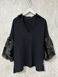 完売品 ZARA ザラ　ファー付き　ブラウス　トップス　シャツ　ブラック　M