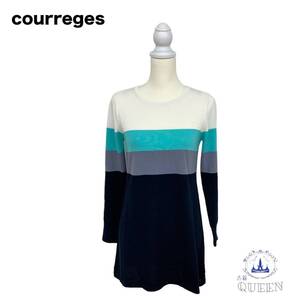 【訳アリ】 Courreges クレージュ トップス チュニック 長袖 オーバルネック フレア レディース ホワイト 38 日本製 f-13