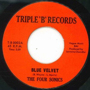 ★7ep「FOUR SONICS BLUE VELVET c/w WHERE ARE YOU」1969年 ノーザン・ソウル(B面) 試聴できます！