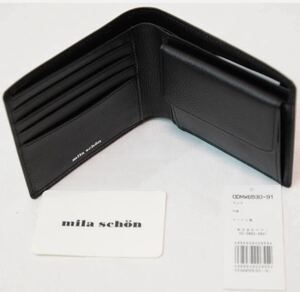 新品未使用★mila schonミラショーン2つ折財布（黒，ODMW6530-91）