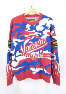 ★ 美品 Supreme × Vanson シュプリーム × バンソー Leathers Sweater Red Camo ニット 柄 レッド × ブルー× ホワイト L 冬