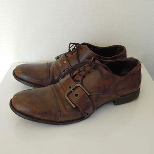 ドルチェ＆ガッバーナ 革靴 トゥにベルト装飾 イタリア製 茶色 8（w-1974）