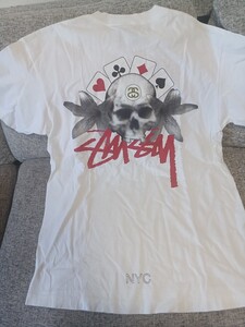 1円 STUSSY USA製 アメリカ製 プリントTシャツ 半袖 サイズM バックプリント シャネルロゴ トランプ VINTAGE オールドステューシー