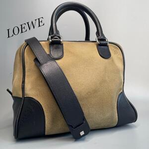 美品・希少モデル LOEWE ロエベ アマソナ 28 ハンドバッグ ショルダーバッグ 2way トップハンドル アナグラム スエード レザー ベージュ