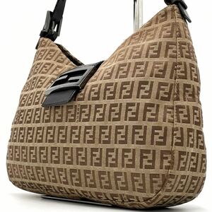 1円【極上】FENDI フェンディ マンマバケット トート ハンドバッグ FF金具 ズッキーノ柄 ホーボー型 キャンバス ブラウン ズッカ柄