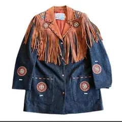 Fringe leather swiching denim jacket