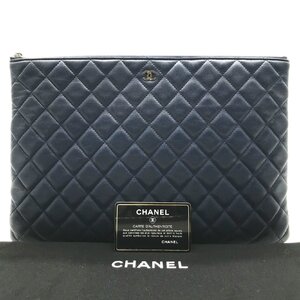 美品 CHANEL シャネル マトラッセ ラムスキン ココマーク クラッチ バッグ ネイビー k1678