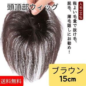 ブラウン　頭頂部 ウィッグ 部分かつら ヘアピース ブラウン つけ毛 メンズ にも