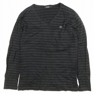 美品 バーバリーブラックレーベル BURBERRY BLACK LABEL ボーダー Vネック Tシャツ カットソー トップス 長袖 コットン サイズ3 紺