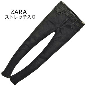 44 【ZARA】 ザラ ストレッチ スキニー デニム ジーンズ ジーパン 黒 ブラックデニム EUR34 USA02 MEX24 美脚 DENIM レディース