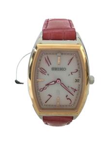 SEIKO◆セイコー/クォーツ腕時計/アナログ/レザー/PNK/PNK/1B32-0AA0