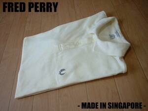 希少シンガポール製FRED PERRYワンポイント刺繍ポロシャツL白オフホワイト正規フレッドペリーMADE IN SINGAPOREナチュラルPOLO月桂樹