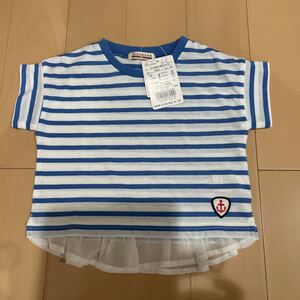 送料込み　新品タグ付き　BRANSHES ブランシェス　ボーダー半袖Tシャツ カットソー　100cm 水色×白　イカリ柄　送料無料