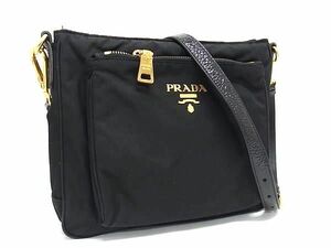 1円 ■美品■ PRADA プラダ テスートナイロン×レザー クロスボディ ワンショルダーバッグ 斜め掛けかばん レディース ブラック系 FA9816