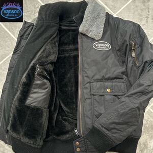 【最高傑作XL】極美品 VANSON バンソン フライトジャケット XL ライダース ドッキング加工 バックロゴ 内ボア 抜群の保温性【極暖】