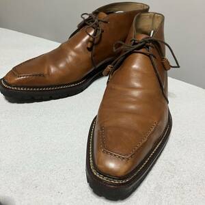 Angiolo Manetti アンジェロ マネッティ レザーブーツ チャッカブーツ 10/28.5cm相当 キャメル ブラウン系 革靴 